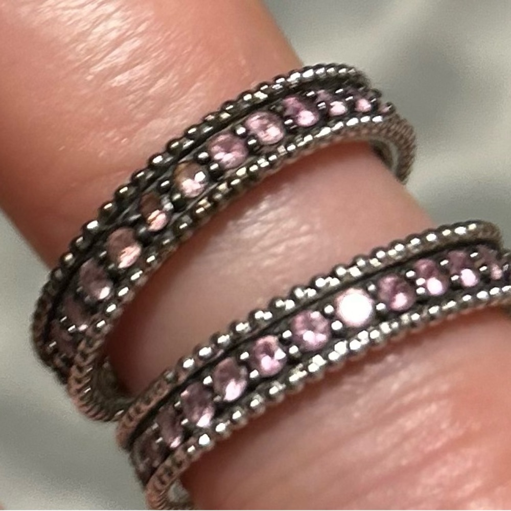 Elegant Pink CZ Eternity Sterling Silver Rings